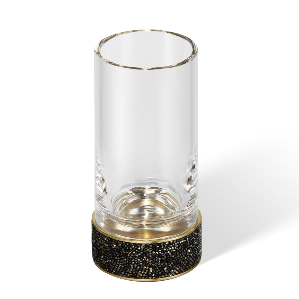 Swarovski Crystals - Rocks tumbler / toothbrush holder dark bronze / matte gold + clear glass