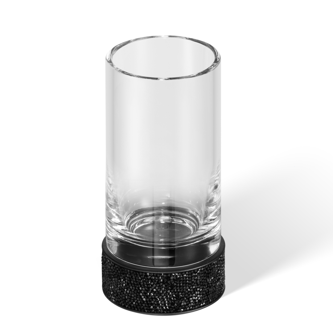 Swarovski Crystals - Rocks tumbler / toothbrush holder black + clear glass