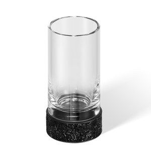 Swarovski Crystals - Rocks tumbler / toothbrush holder black + clear glass